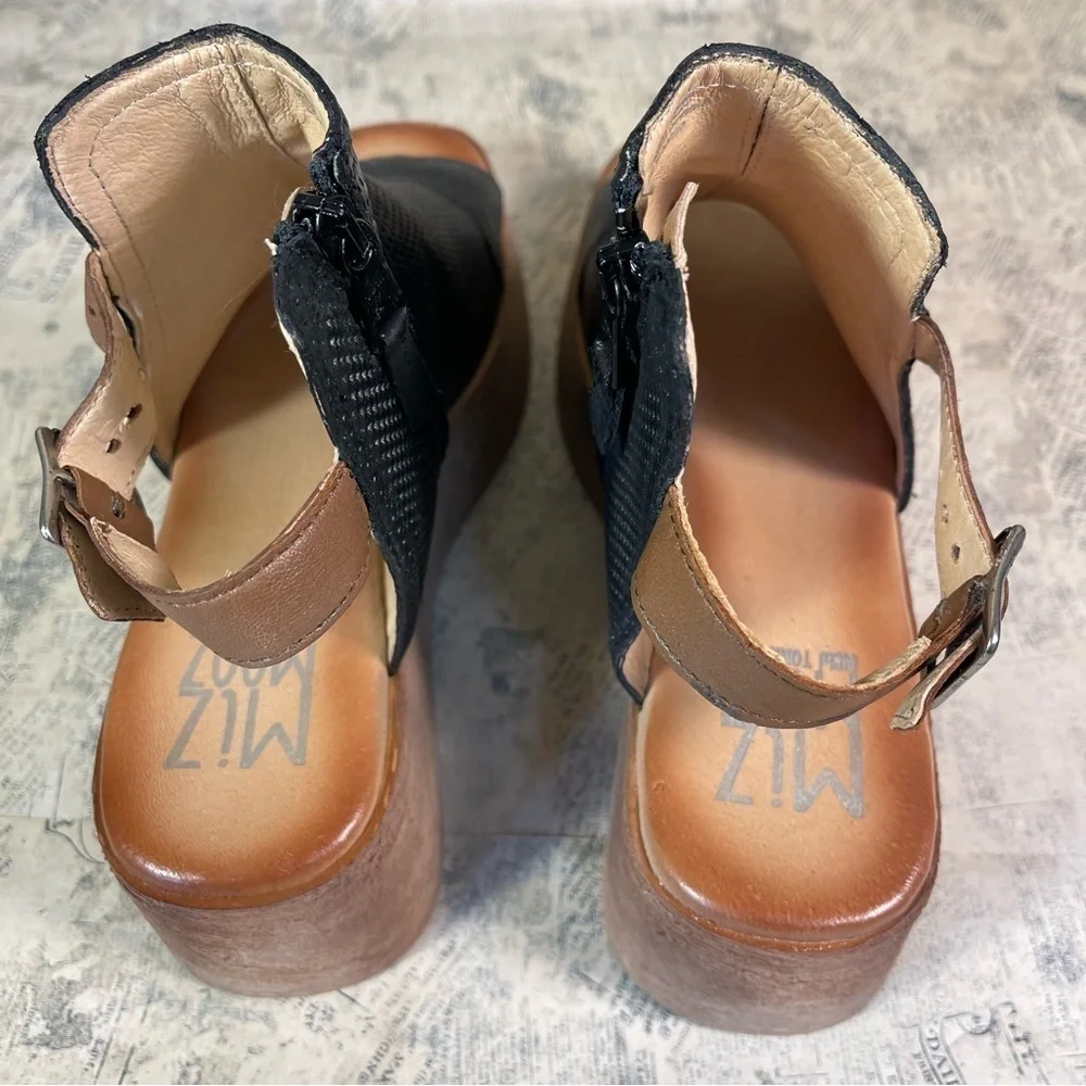 Miz Mooz Giselle Leather Platform Wedge Sandal Strappy Boho Comfort Sandals